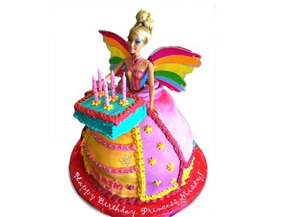 خرید کیک تولد دخترانه - کیک باربی رنگین کمان | کیک آف