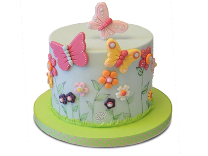 خرید کیک تولد - کیک تولد دخترانه باغ پروانه ها | کیک آف