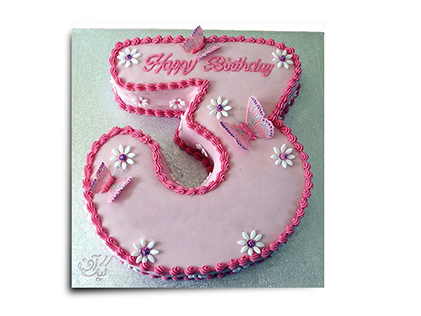 سفارش کیک اینترنتی - کیک عدد سه پروانه ای | کیک آف