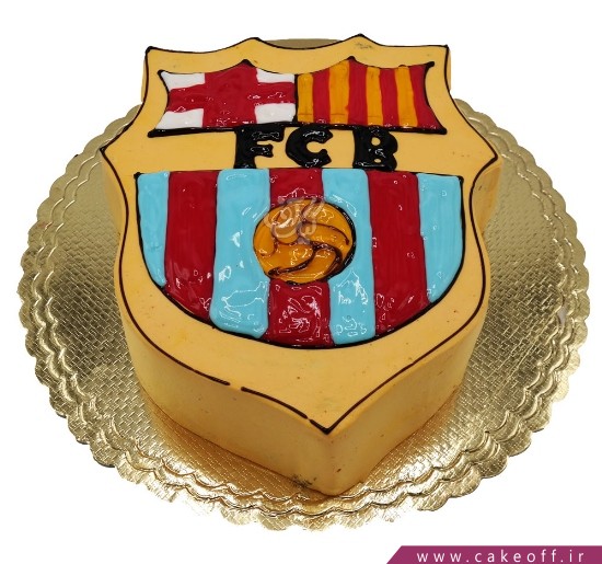 کیک تولد پسرانه - کیک تولد فوتبالی پرچم بارسلونا | کیک آف