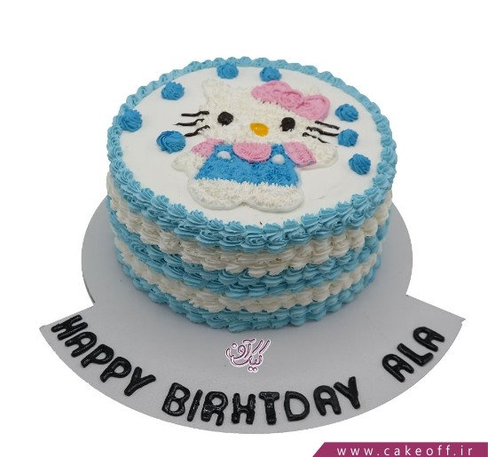 انواع کیک تولد دخترانه - کیک کیتی پیراهن آبی | کیک آف