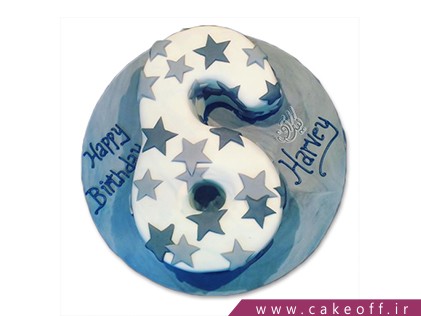 سفارش کیک اعداد - کیک عدد شش ستاره باران | کیک آف
