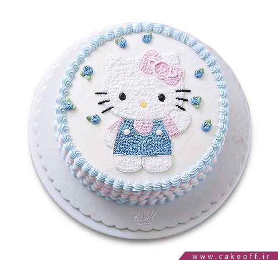 انواع کیک تولد دخترانه - کیک کیتی پیراهن آبی | کیک آف