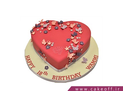 کیک عاشقانه قلب پروانه باران | کیک آف