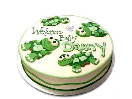 سفارش اینترنتی کیک  - کیک تولد بچه گانه لاکپشت های خندان | کیک آف